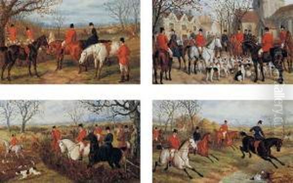 The Meet; Drawing Cover; Full Cry; And The Kill, A Set Of Four
 Paintings Oil Painting by Edward Benjamin Herberte