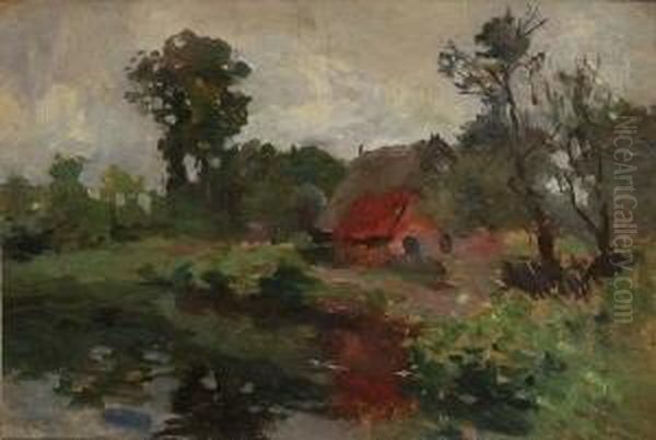 Bauernhaus Am Wasser. Oil Painting by Thomas Ludwig Herbst