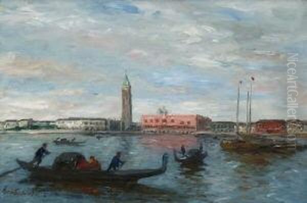 Venedig - Gondeln Und Fischerboote
 Vor Der Dogana. Oil Painting by Thomas Ludwig Herbst