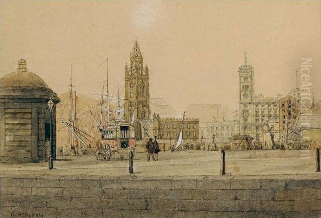 A Group Of Watercolours Of 
Liverpool, Including Hanover Street, James Street, Thithebarn Street, 
Whitechapel And Charles Strret, Georges Dock, School Lane Showing Church
 Lane And Cumberland Street Oil Painting by William Gavin Herdman