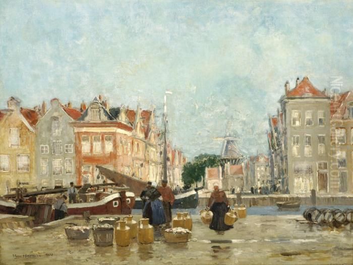 A View Of Amsterdam Canals Oil Painting by Hans Herrmann