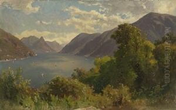 Blick Auf Den Luganer
 See. Oil Painting by Albert Hertel