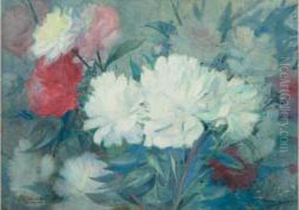 Pivoines Oil Painting by Jules Alfred Herve-Mathe