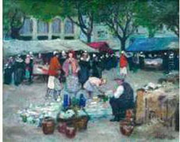 Marche A La Brocante En Bretagne. Oil Painting by Jules Alfred Herve-Mathe