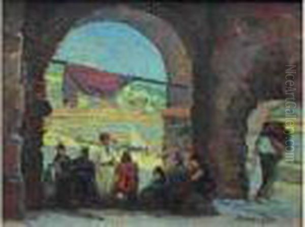 Sous Les Arches A Villefranche-sur-mer. Oil Painting by Jules Alfred Herve-Mathe
