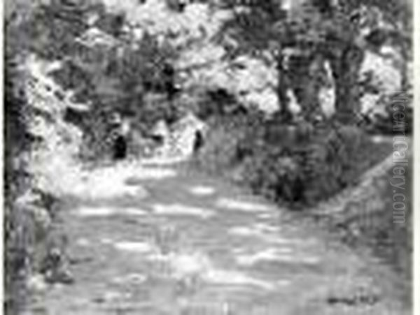 Le Chemin Creux Pres Du Mans. Oil Painting by Jules Alfred Herve-Mathe