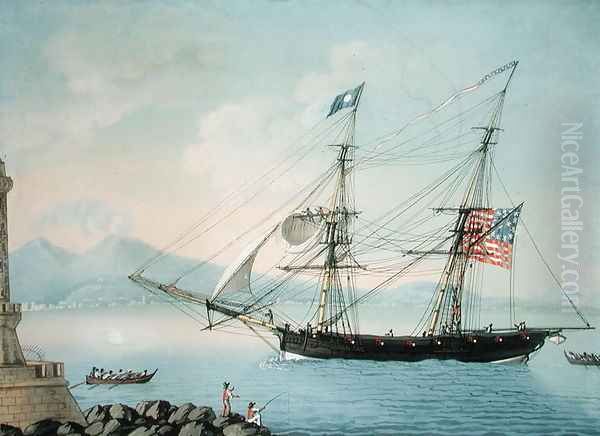Brig Attatant of Boston coming out of Naples c.1800 Oil Painting by Michele Felice Corne