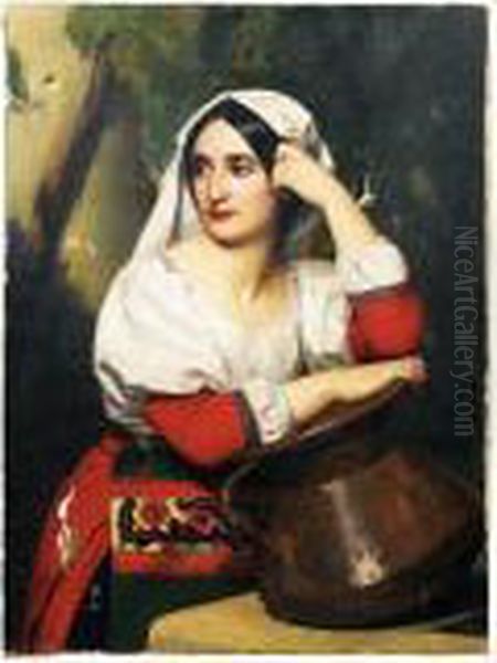 Jeune Italienne A La Fontaine Oil Painting by Alexandre-Jean-Baptiste Hesse