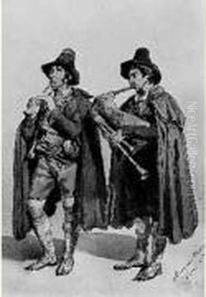 Les Pifferari Oil Painting by Alexandre-Jean-Baptiste Hesse