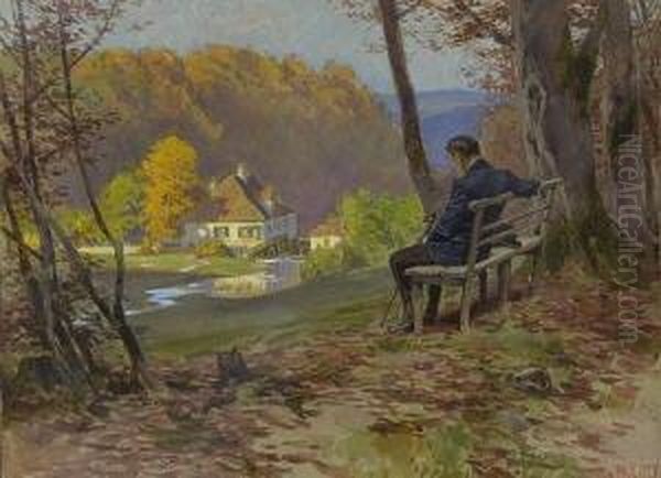 Rastender Spazierganger Am
 Waldesrand. Oil Painting by Paul Hey