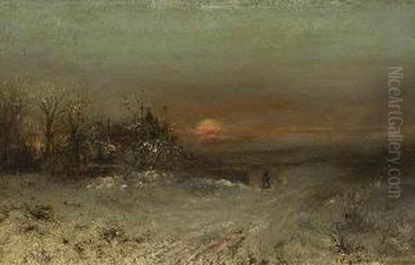 Winterlandschaft Im
 Abendlicht. Oil Painting by Joseph Friedrich N. Heydendahl