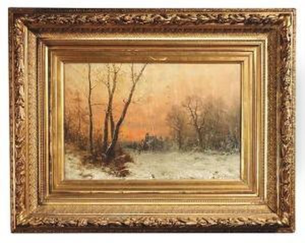 Wintry Landscape At Sunset Oil Painting by Joseph Friedrich N. Heydendahl