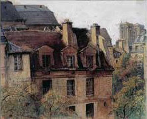 Le Seminaire De Saint Nicolas Du Chardonnet Avec Vue Sur Les Tours
 De Notre-dame Oil Painting by Charles Heyman