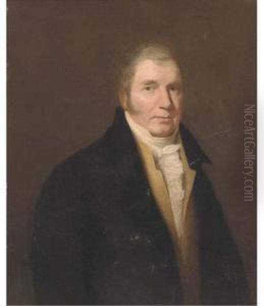Portrait Of A Gentleman, 
Half-length, Wearing A Black Coat, Yellowwaistcoat And White Collar Oil Painting by Thomas Hickey