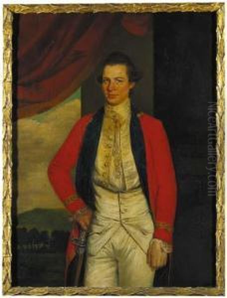 Portrait Of Colonel Peter 
Macgregor, Three-quarter-length, In Uniform, Beside A Curtain, A 
Landscape Beyond Oil Painting by Thomas Hickey