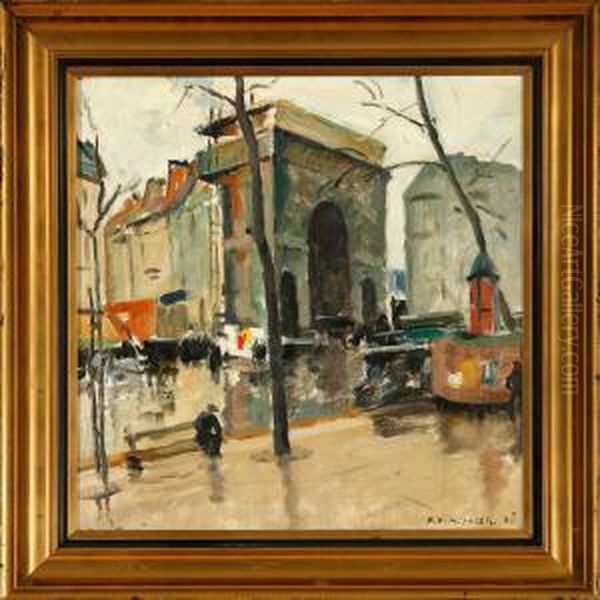 A Street Scenery Fom Paris Oil Painting by Knud Ove Hilkier