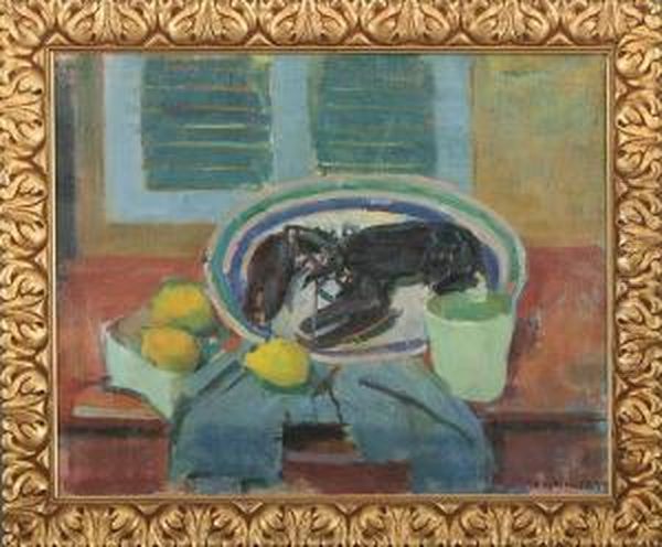 Still Life With Lobster On A Dish Oil Painting by Knud Ove Hilkier