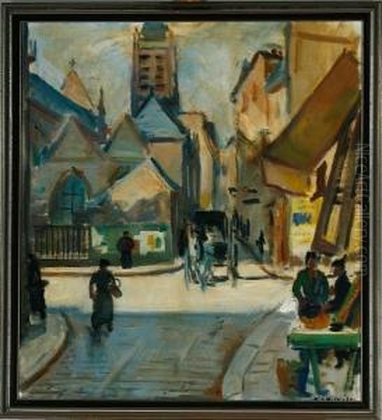 Street Scene, Paris Oil Painting by Knud Ove Hilkier