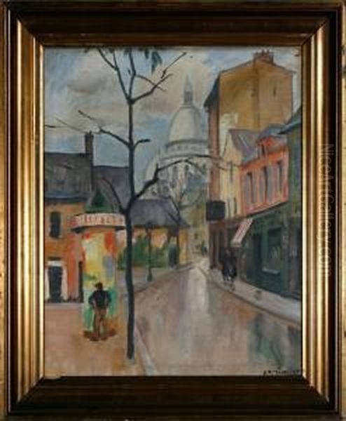 Two Street Scenes, Paris Oil Painting by Knud Ove Hilkier
