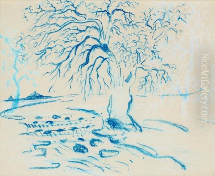 Tree By Watercourse Oil Painting by Carl Fredrik Hill