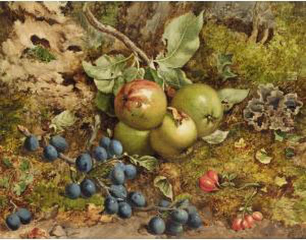 Still Life With Apples And Plums Oil Painting by John William Hill