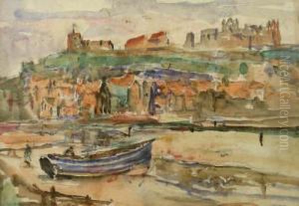 St Hildas Abbey And Harbour Oil Painting by Rowland Henry Hill