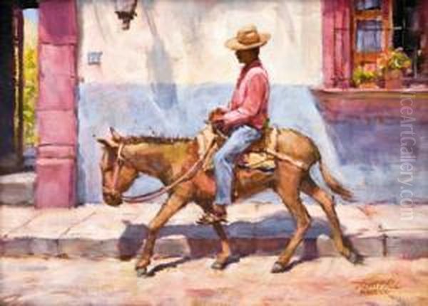Man Riding Burro Oil Painting by Thomas Hill
