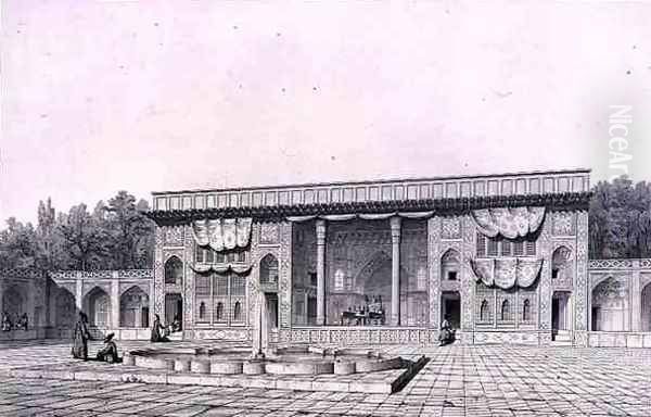 Throne Pavilion, in Teheran, from Voyage Pittoresque' of Persia Oil Painting by Pascal Xavier Coste