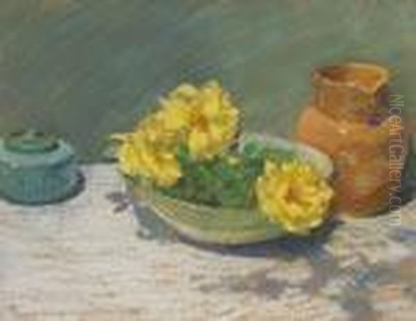 ''still Life With Yellow Roses'' Oil Painting by Laura Coombs Hills