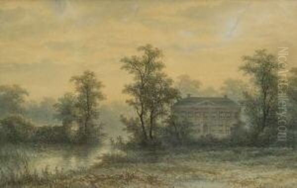 Herrenhaus In
 Parklandschaft. Oil Painting by Johannes Hilverdink