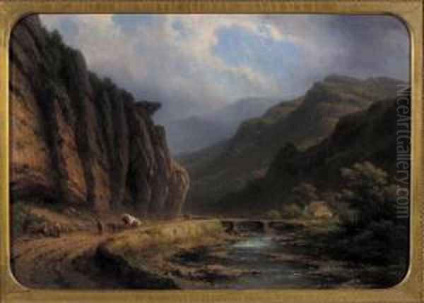 Travellers On A Mountainpass Oil Painting by Johannes Hilverdink