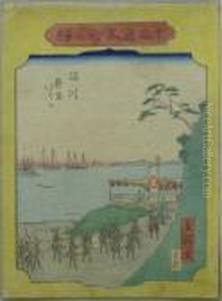 Milit?rparade In Der Tokaido-station Shinagawa. Japan Oil Painting by Utagawa or Ando Hiroshige