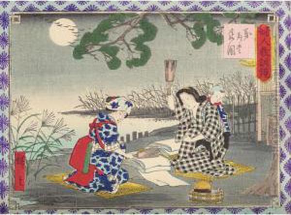 Fujin Kyokun Kagami Oil Painting by Tokubei Iii Hiroshigeando