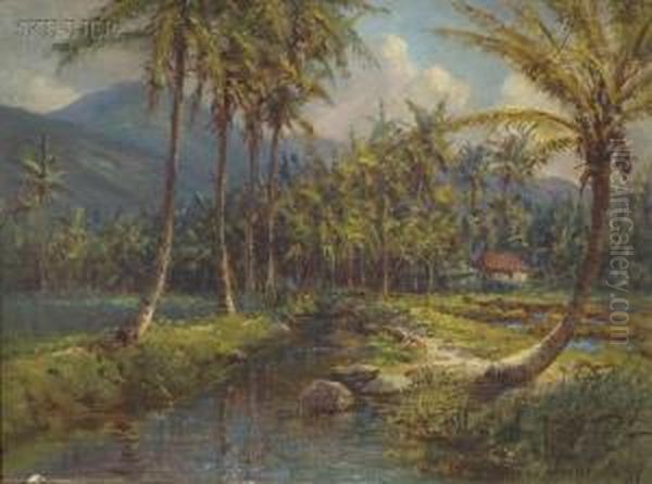 Hawaiian View Oil Painting by David Howard Hitchcock