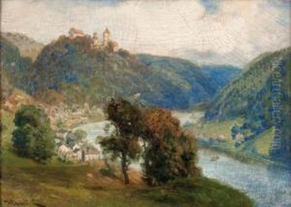 Ansichten Von Neuhaus An Der Donau Oil Painting by Anton Hlavacek