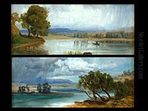 Zwei Seelandschaften Oil Painting by Anton Hlavacek