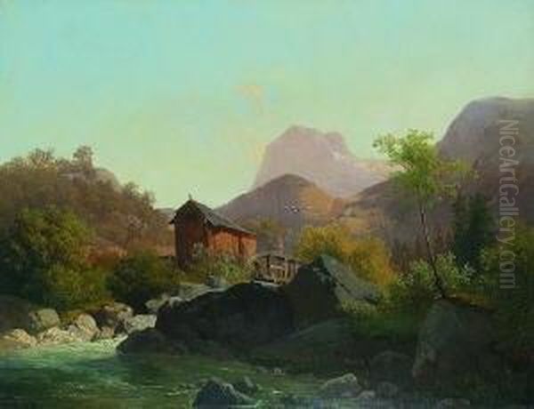 Alte Muhle Am
 Gebirgsbach. Oil Painting by Anton Hlavacek
