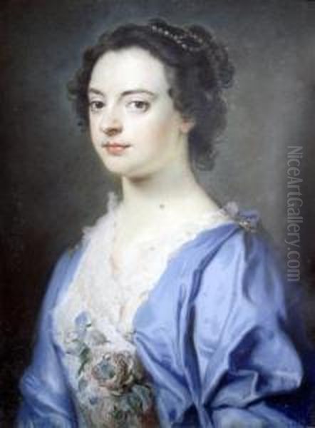 Portrait Of A Lady Wearing A Blue Dress Oil Painting by William Hoare Of Bath