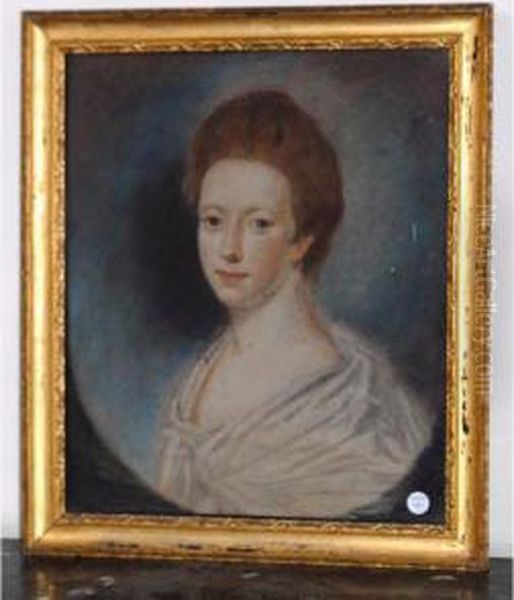 Portrait Of A Lady, Half-length Wearing A White Dress Oil Painting by William Hoare Of Bath
