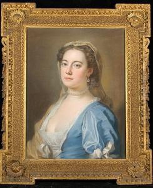 A Portrait Of A Lady Wearing A Pearl Choker Oil Painting by William Hoare Of Bath