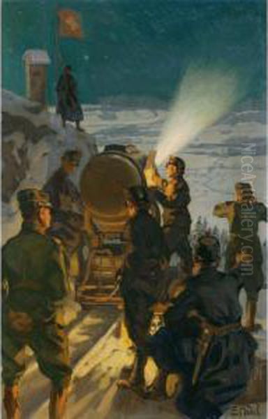 Kanoniere Am Geschutz Oil Painting by Ernst I Hodel