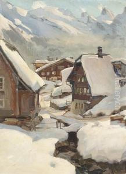 Winter In Den Bergen. Oil Painting by Ernst I Hodel