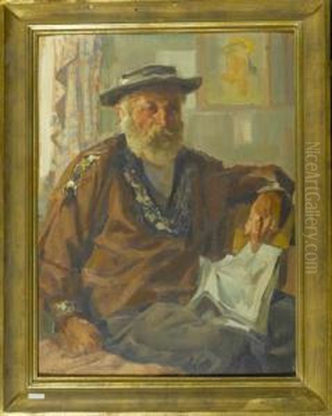 Lesender Mann. Oil Painting by Ernst I Hodel