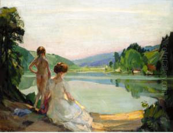 Summer Evening Oil Painting by Ernst I Hodel