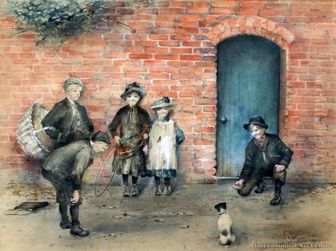 A Game Of Marbles 1891 Oil Painting by Frances Mary Hodgkins