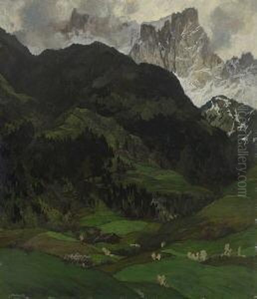 Bergfruhling Oil Painting by Hugo Hodina Hodiener