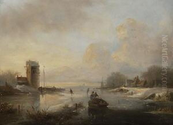 Hollandische
 Winterlandschaft. Oil Painting by Cornelis Petrus 't Hoen
