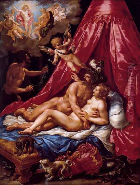 Mars And Venus Surprised By Apollo Oil Painting by Hendrick De Clerck