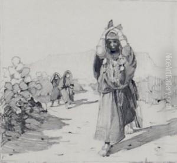 Tunisian Water Carrier Oil Painting by Carl Hoerman