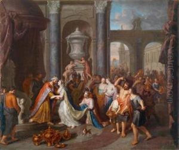 Daszusammentreffen Der Konigin Von Saba Und Konig Salomos Oil Painting by Gerard Hoet